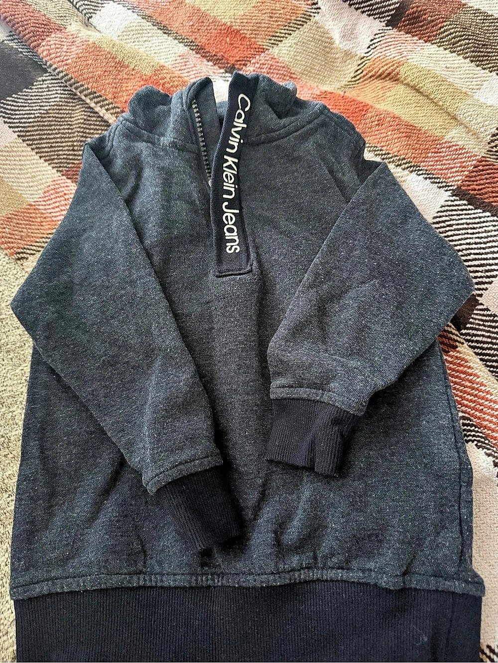 Calvin Klein Jeans Boys 24M Gray blue Quarter Zip Sweatshirt